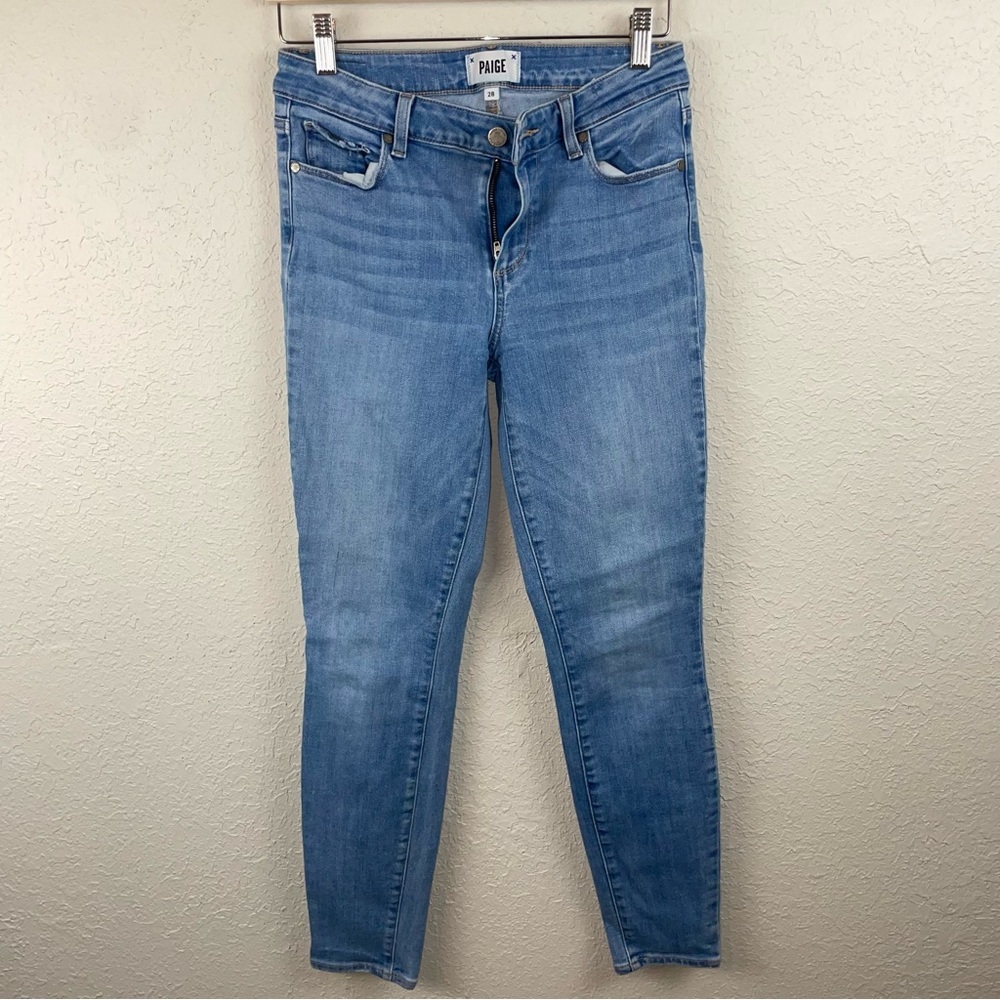 Paige Diana Distressed Blue Wash Verdugo Skinny Ankle Stretch Jeans Sz 28